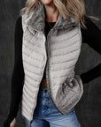 Silvery Plush Collared Quilted Zipped Puffer Vest - Little Miss Vanilla