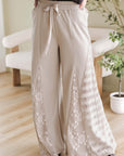 Smoke Gray Boho Lace Patchwork Wide Leg High Waist Pants