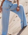 Myosotis Drawstring High Waist Wide Leg Denim Pants