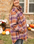 Plus Size Plaid Collared Neck Long Sleeve Jacket - Little Miss Vanilla