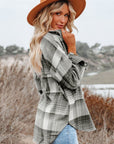 Medium Grey Plaid Flap Pockets Shacket