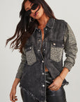 Raw Hem Leopard Snap Down Denim Jacket - Little Miss Vanilla