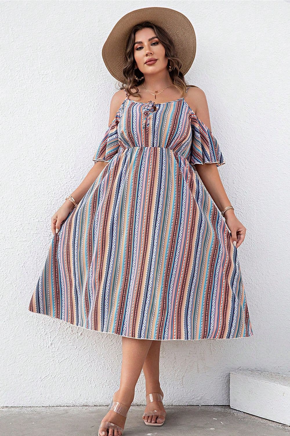 Plus Size Striped Cold-Shoulder Dress - Little Miss Vanilla