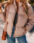 Apricot Pink Full Zipper Quilted Puffer Jacket