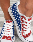 Multicolor American Flag Stars Printed Frayed Detail Lace-up Shoes - Little Miss Vanilla