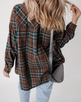 Brown Plaid Print Chest Pockets Buttoned Shirt Jacket - Little Miss Vanilla