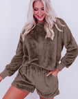 Coffee Solid Loose Fit Two Piece Fleece Lounge Set - Little Miss Vanilla