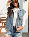 Drawstring Button Up Sleeveless Denim Jacket - Little Miss Vanilla