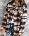 Geometric Plaid Print Pocketed Shacket