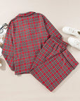 Plus Size Plaid Collared Neck Top and Pants Lounge Set - Little Miss Vanilla