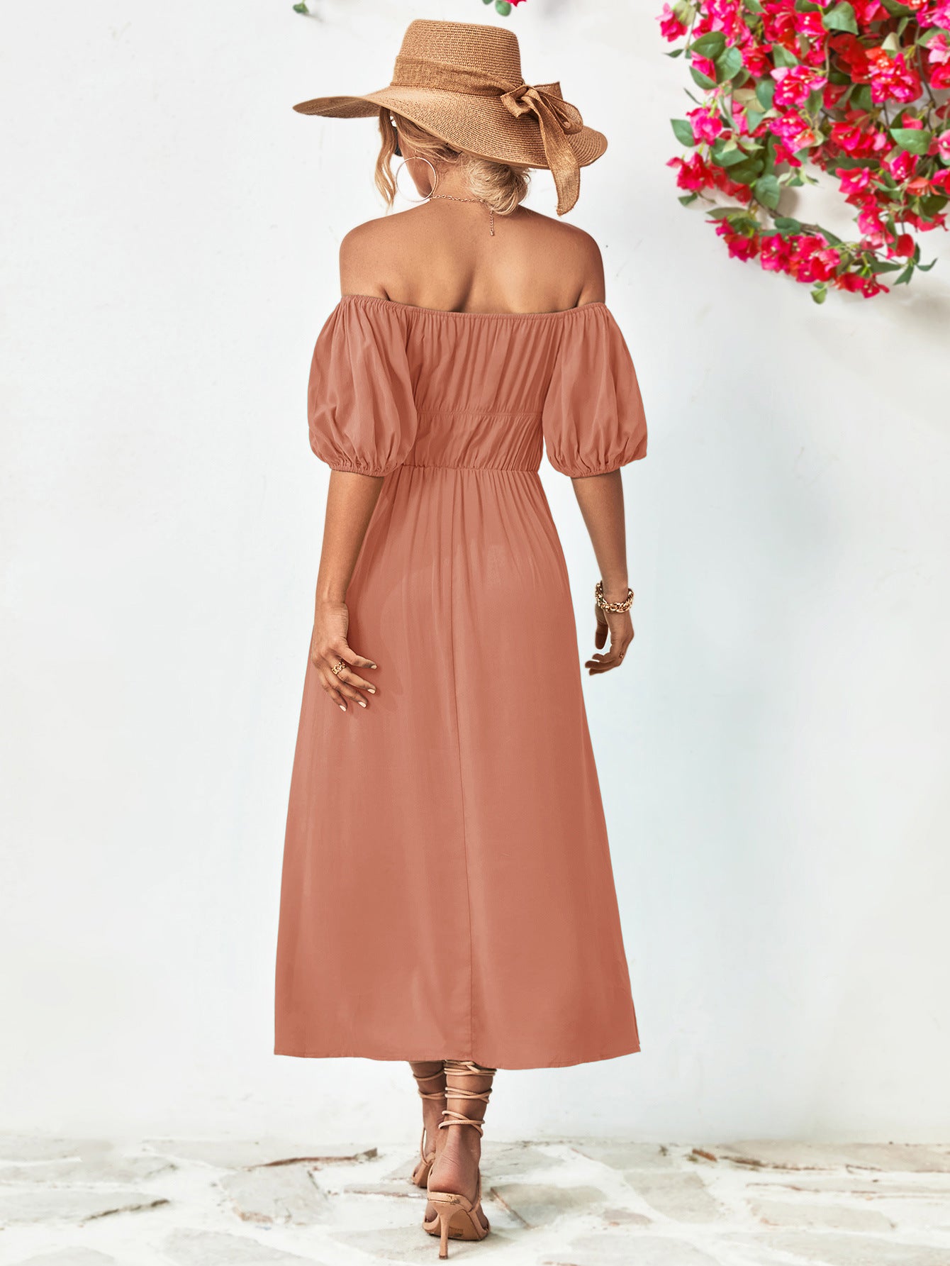 Off-Shoulder Balloon Sleeve Midi Dress - Little Miss Vanilla