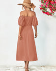 Off-Shoulder Balloon Sleeve Midi Dress - Little Miss Vanilla