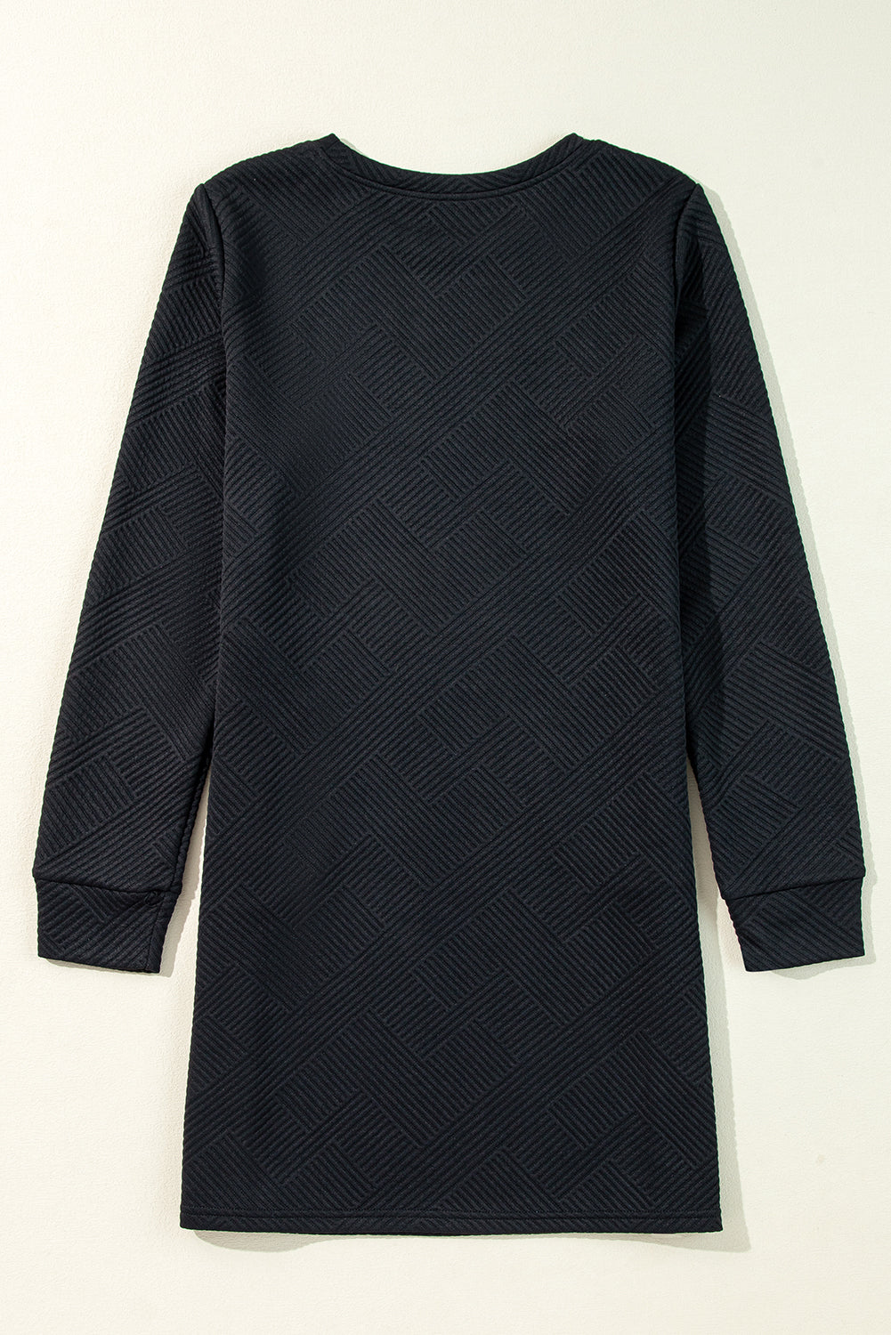 Black Solid Color Textured Long Sleeve Shift Dress - Little Miss Vanilla