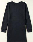 Black Solid Color Textured Long Sleeve Shift Dress - Little Miss Vanilla