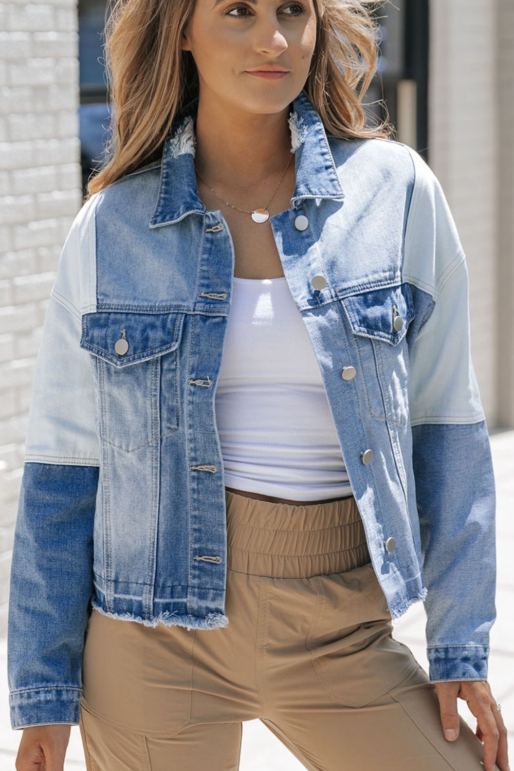 Distressed Button Up Drop Shoulder Denim Jacket - Little Miss Vanilla