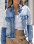 Distressed Button Up Drop Shoulder Denim Jacket - Little Miss Vanilla