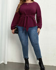 Plus Size Tie Front Long Sleeve Blouse - Little Miss Vanilla