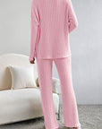 Light Pink Ribbed Knit V Neck Slouchy Two-piece Outfit - Little Miss Vanilla