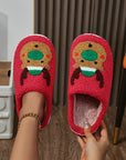 Fiery Red Christmas Reindeer Pattern Thick Sole Plush Slippers