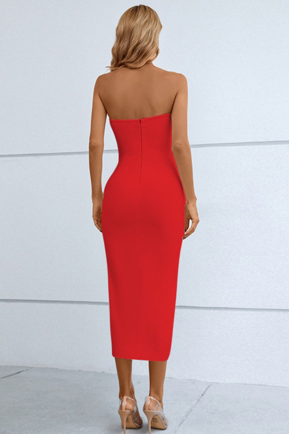 Cutout Strapless Drawstring Detail Split Bandage Dress - Little Miss Vanilla