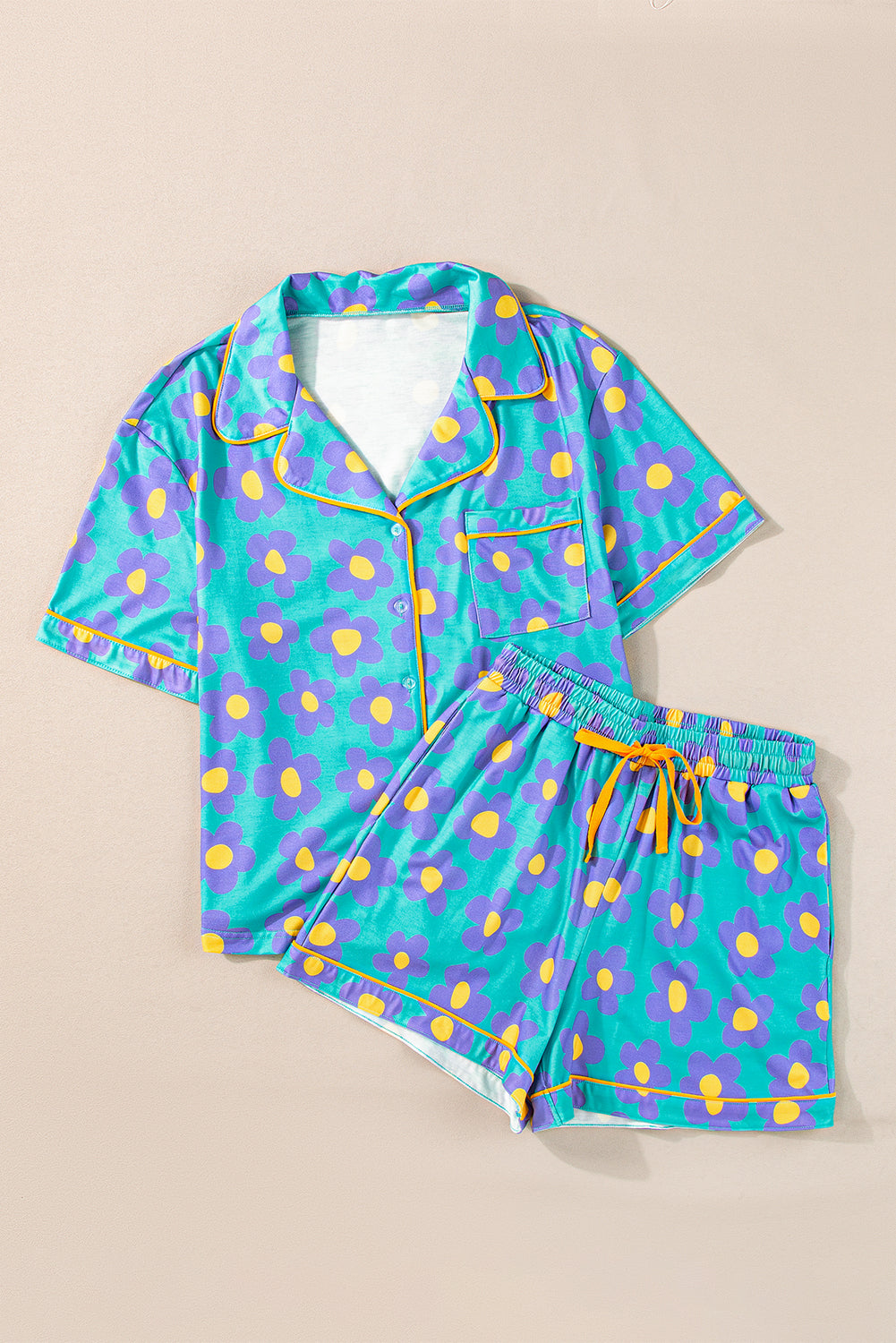 Green Flower Print Short Sleeve Shirt Pajamas Set - Little Miss Vanilla