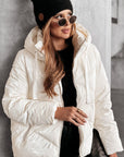 White Solid Quilted Hooded Zip Up Puffer Coat - Little Miss Vanilla