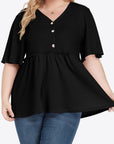 Plus Size Buttoned V-Neck Frill Trim Babydoll Blouse - Little Miss Vanilla