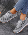 Flower Print Lace-up Sneakers Casual Fashion Lightweight Breathable Walking Running Sports Shoes Women Flats