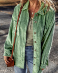 Mist Green Patched Pocket Button Up Corduroy Shacket - Little Miss Vanilla