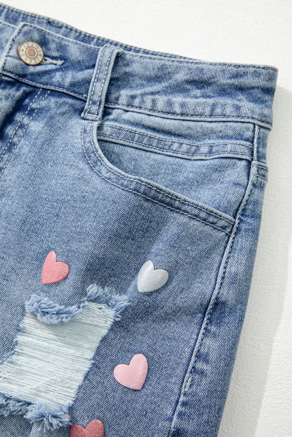 Distressed Raw Hem Heart Mini Denim Skirt - Little Miss Vanilla