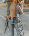 Dark Grey Hooded Long Quilted Vest Coat - Little Miss Vanilla