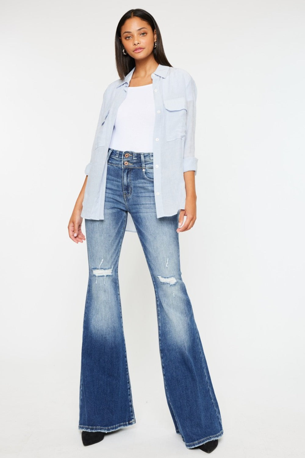 Kancan High Rise Wide Waistband Flare Jeans - Little Miss Vanilla