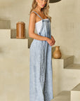 Beau Blue Light Wash Frayed Exposed Seam Wide Leg Denim Overall