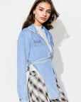 Asymmetric Slit Collared Neck Long Denim Top - Little Miss Vanilla