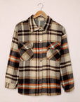 Orange Geometric Plaid Print Pocketed Shacket