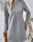 Gray Solid Color Textured Long Sleeve Shift Dress - Little Miss Vanilla