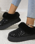 Fashion Sequined Thick-soled Plush Shoes Winter Indoor And Outdoor Casual Warm Slippers Women Garden House Shoes