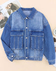 Blue Chest Pockets Drop Shoulder Loose Denim Jacket - Little Miss Vanilla