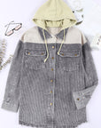 Gray Color Block Button Down Hooded Corduroy Jacket - Little Miss Vanilla