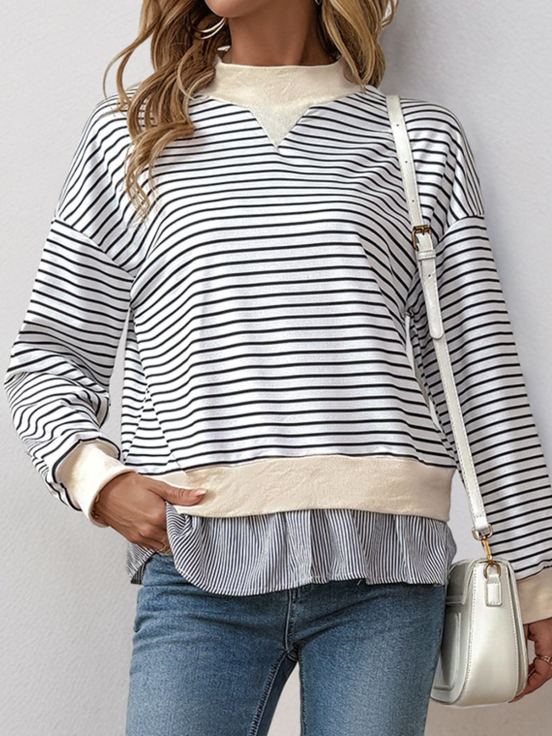 Perfee Faux Layered Striped Long Sleeve Sweatshirt - Little Miss Vanilla