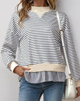 Perfee Faux Layered Striped Long Sleeve Sweatshirt - Little Miss Vanilla