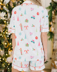 White Christmas Print Short Sleeve Shirt and Shorts Pajama Set - Little Miss Vanilla