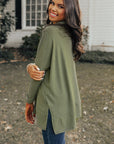 Side Slit High-Low Cowl Neck Long Sleeve Blouse - Little Miss Vanilla