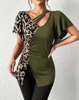 Ruched Leopard Flutter Sleeve T-Shirt - Little Miss Vanilla