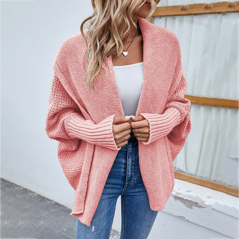 New Loose Knitted Sweater Solid Color Bat Sleeve Large Lapel Cardigan Autumn And Winter Fashion Jacket For Women Clothing - Little Miss Vanilla