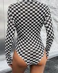 Black Checkered Printed Long Sleeve High Neck Bodysuit - Little Miss Vanilla