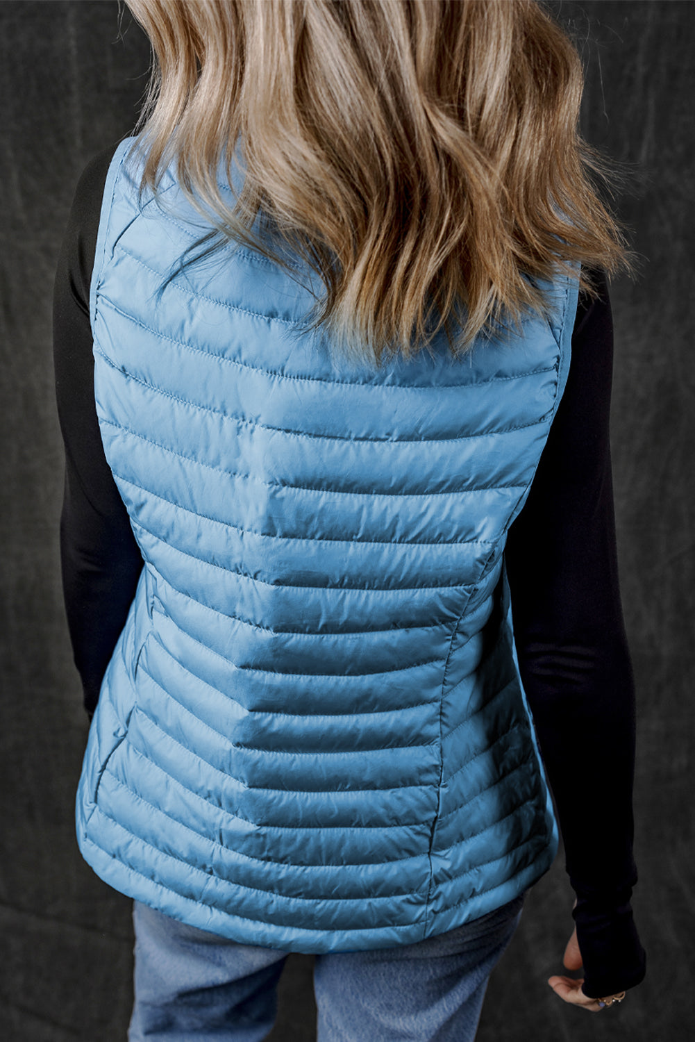 Sky Blue Plush Collared Quilted Zipped Puffer Vest - Little Miss Vanilla