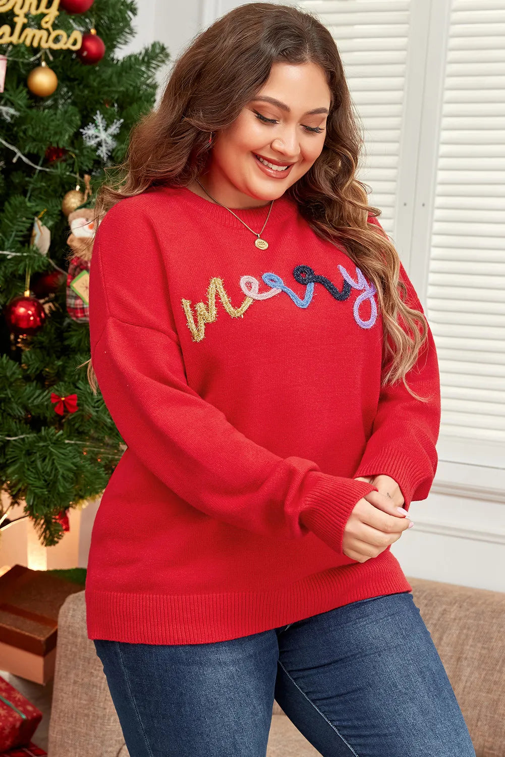 Plus Size MERRY Round Neck Long Sleeve Sweater - Little Miss Vanilla