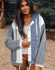 Light Blue Quilted Textured Patchwork Loose Fit Hooded Jacket - Little Miss Vanilla