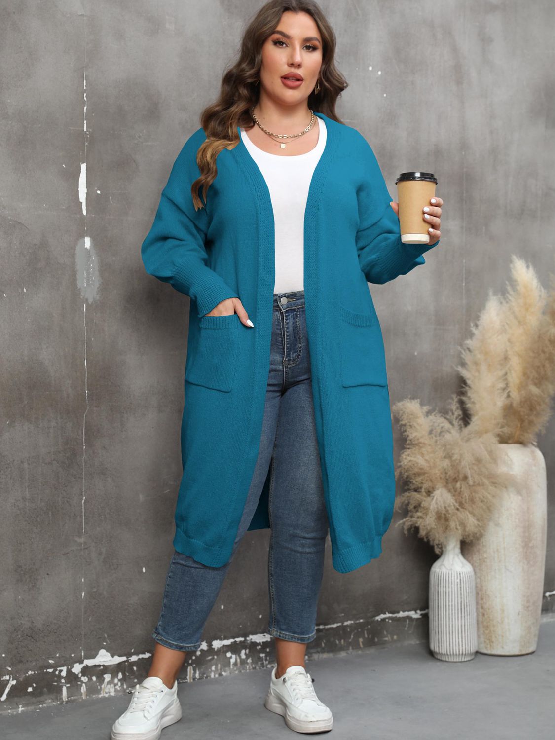 Plus Size Long Sleeve Pocketed Cardigan - Little Miss Vanilla